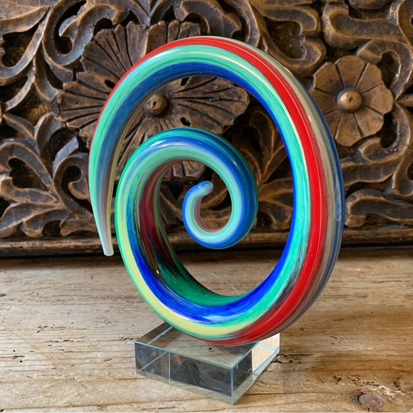 Murano Glass Multicolor Colorful Rainbow Spiral Coil Snake 3D Handblown Art - Picture 10 of 17